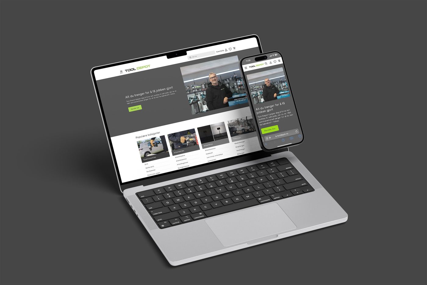 Tool Depots nye nettbutikk på laptop og mobil